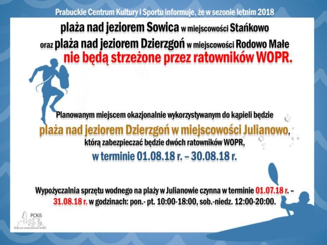 Ważne informacje dotyczące kąpielisk w gminie Prabuty Ważne informacje dotyczące kąpielisk w gminie Prabuty